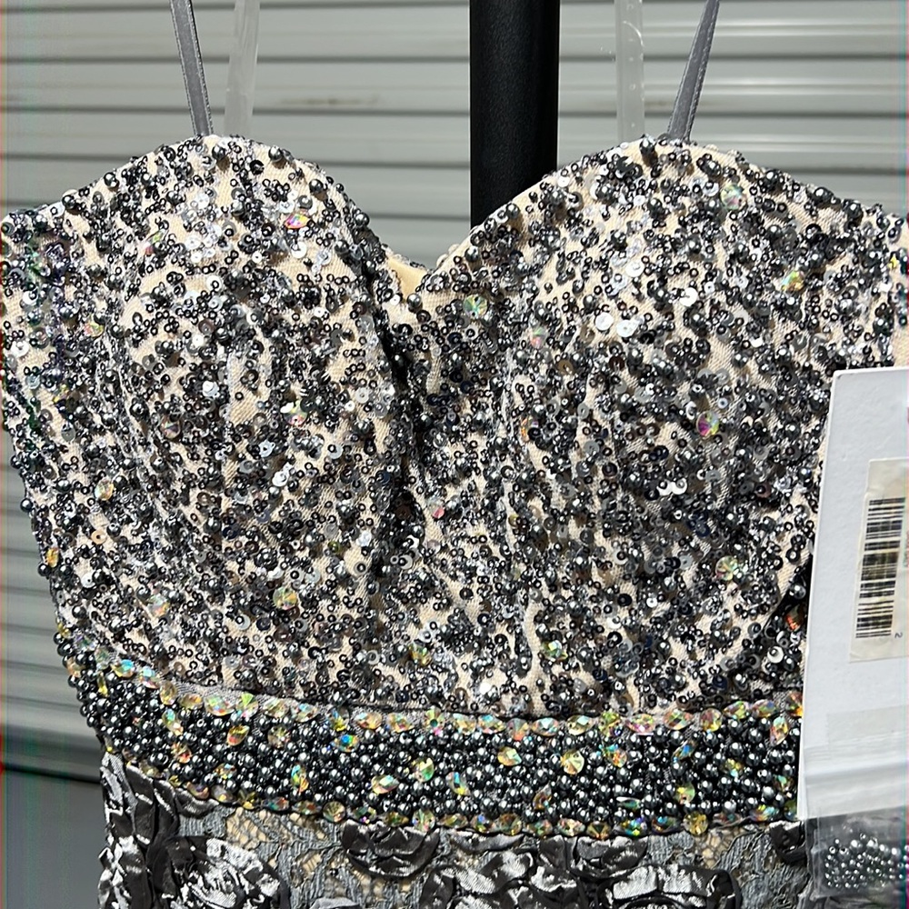 Elegant Jovani style 2184. Color is Dark Grey. Size 2. - Picture 8 of 8